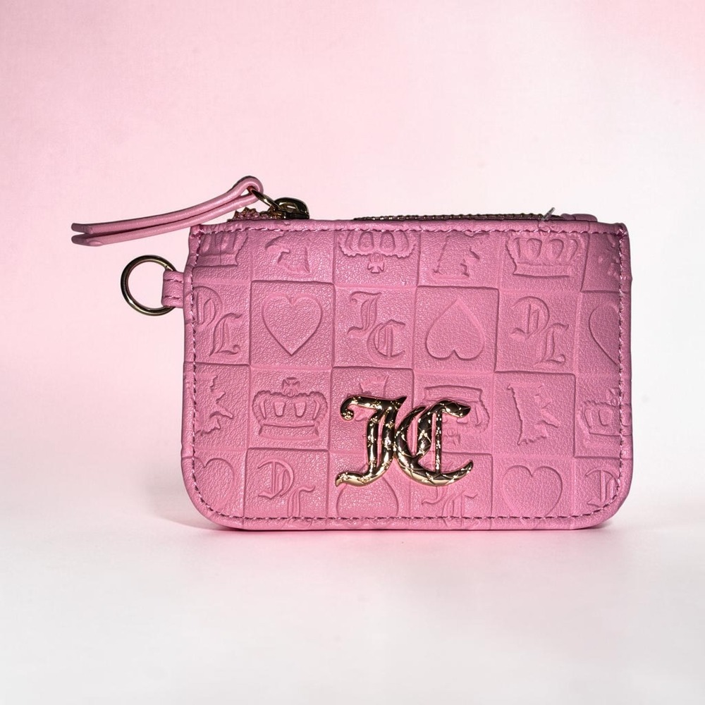 Juicy Couture Pink Embossed Logo Card Holder Zip Wallet NWOT